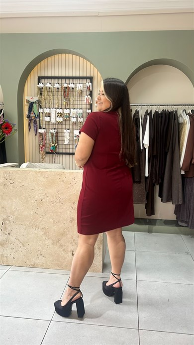 Bordo Bağlama Detaylı Elbise