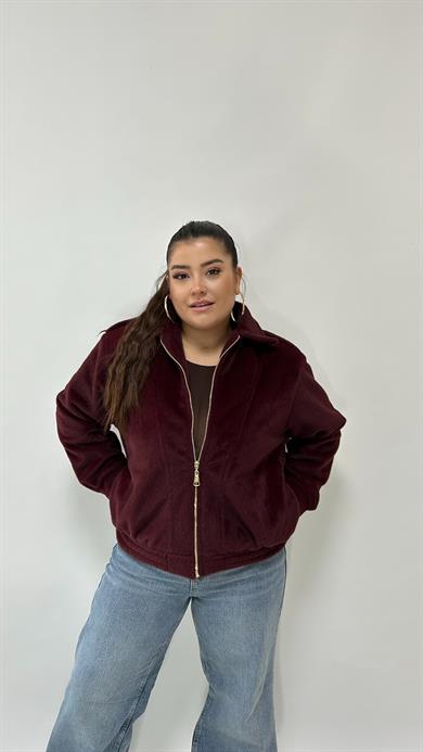 Bordo Tüylü Bomber Mont
