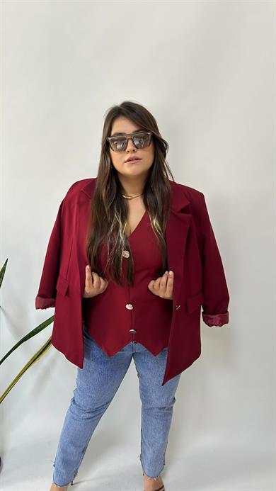 Bordo Yelek Görünümlü Bluz 