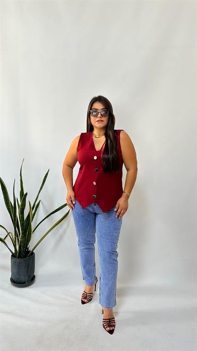 Bordo Yelek Görünümlü Bluz 