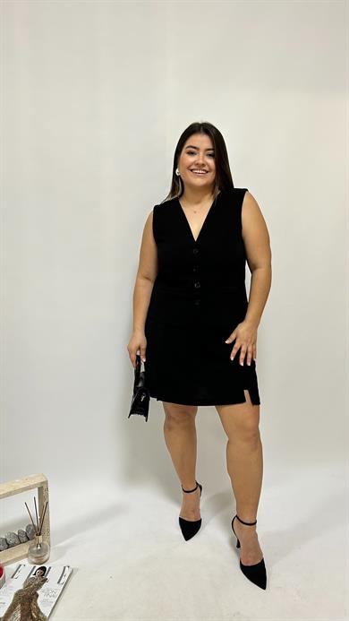 Çift Yırtmaçlı Siyah Şort Etek