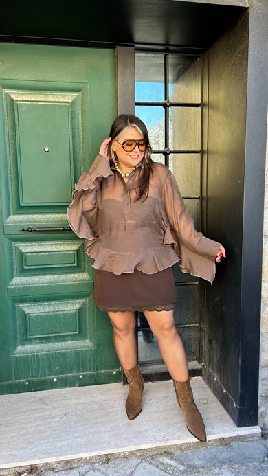 Dantel Detay Kahverengi Etek