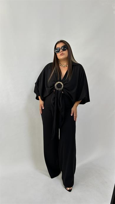 Gold Tokalı Siyah Bluz