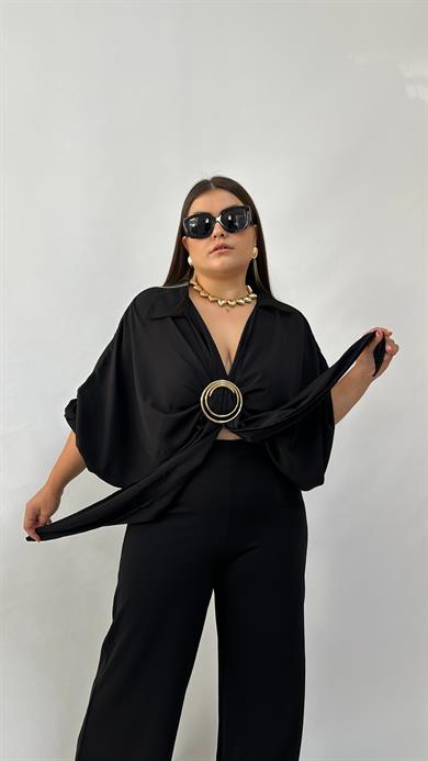 Gold Tokalı Siyah Bluz