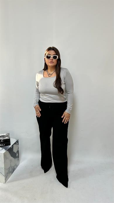 Gri Kare Yaka Modal Kumaş Bluz 