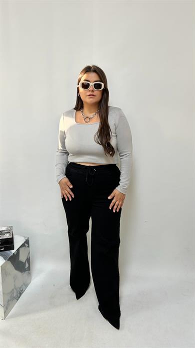 Gri Kare Yaka Modal Kumaş Bluz 