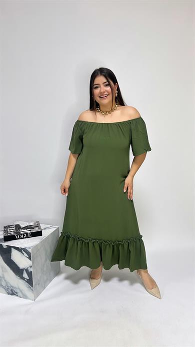 Haki Madonna Yaka Elbise - 5001