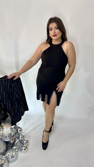 Halter Yaka Etek Ucu Detaylı Elbise