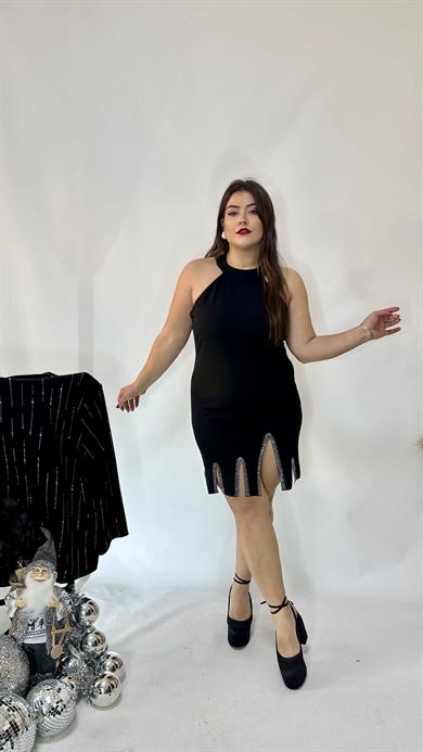 Halter Yaka Etek Ucu Detaylı Elbise