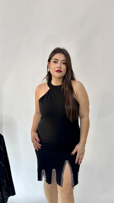 Halter Yaka Etek Ucu Detaylı Elbise
