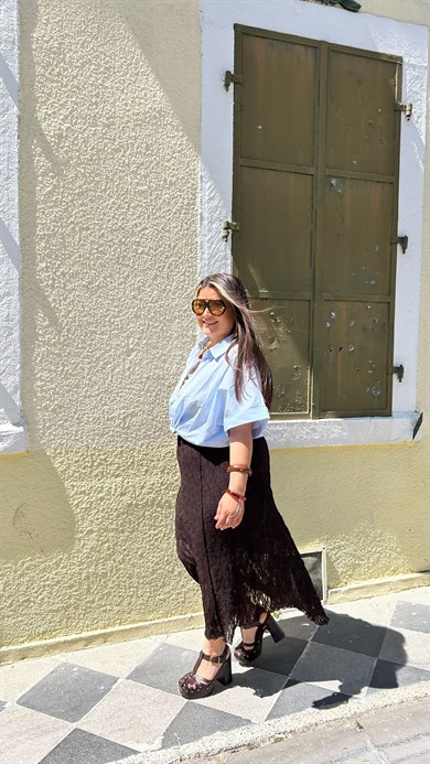 Kahve Astarlı Dantel Etek