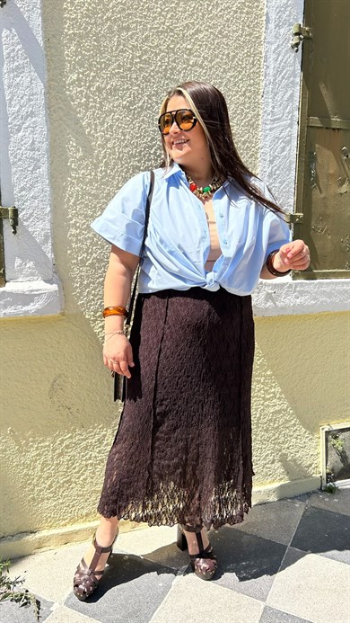 Kahve Astarlı Dantel Etek