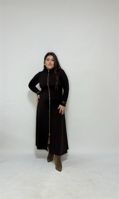 Kahve Fermuarlı Elbise