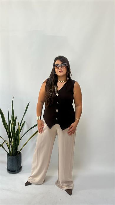 Kahve Yelek Görünümlü Bluz 