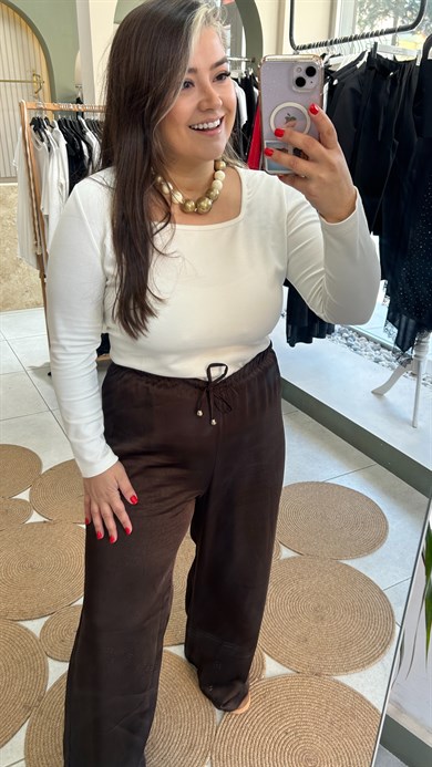 Kahverengi Dokuma İpeksi Pantolon 