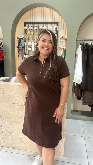 Kahverengi Polo Yaka Elbise 