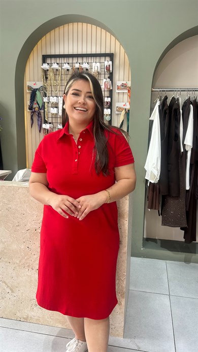 Kırmızı Polo Yaka Elbise 