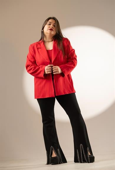 Kırmızı Taşlı Blazer Ceket