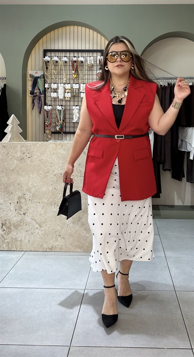 Kırmızı Vatkalı Blazer Yelek