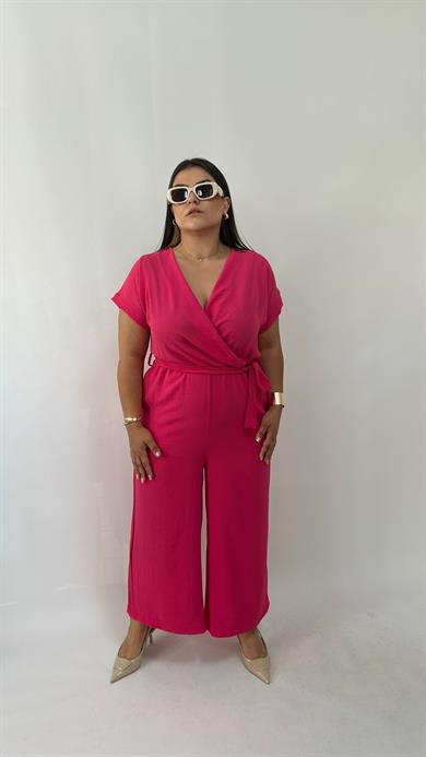 Kruvaze Yaka Pembe Dokuma Tulum 