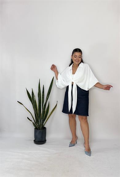 Lacivert Likralı Denim Şort