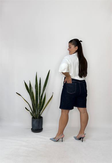 Lacivert Likralı Denim Şort