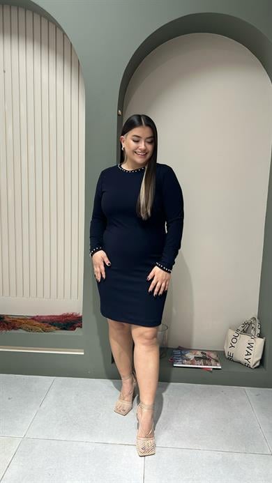 Lacivert Taşlı Elbise 