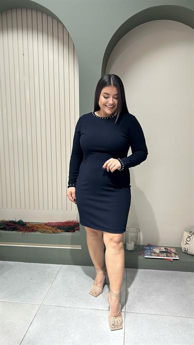 Lacivert Taşlı Elbise 