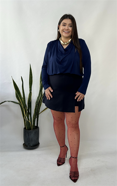 Lacivert Tek Yırtmaçlı Şort Etek