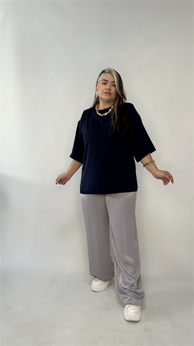 Lacivert Vatkalı Bluz