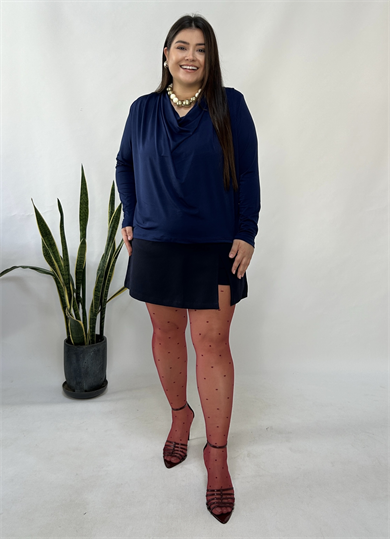 Lacivert Vatkalı Degaje Bluz