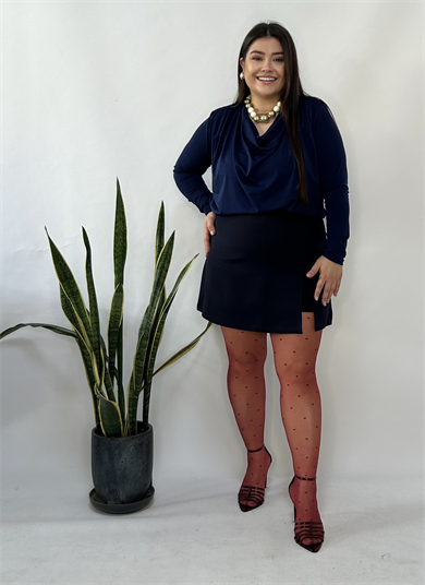 Lacivert Vatkalı Degaje Bluz