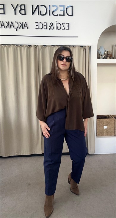 LF01- Tencel Dokulu Kahverengi Gömlek