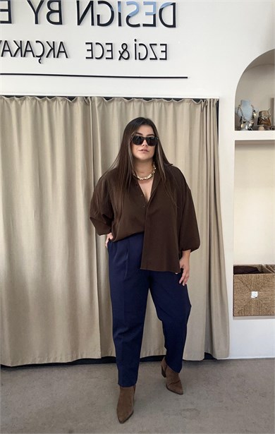 LF01- Tencel Dokulu Kahverengi Gömlek