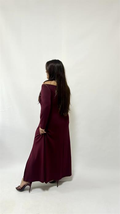 Madonna Yaka Bordo Modal Elbise