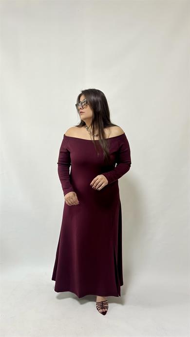 Madonna Yaka Bordo Modal Elbise