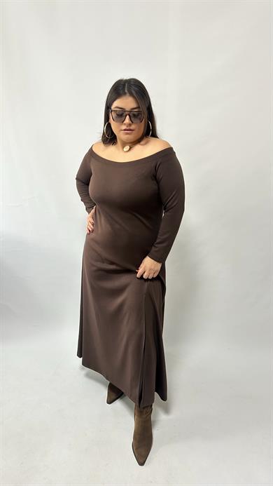 Madonna Yaka Kahve Modal Elbise