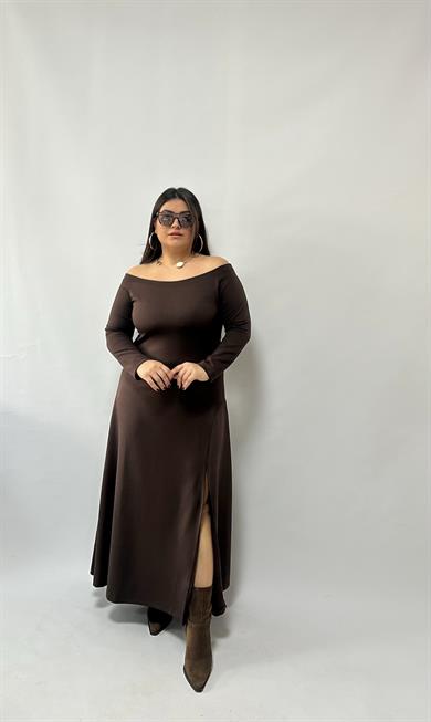 Madonna Yaka Kahve Modal Elbise