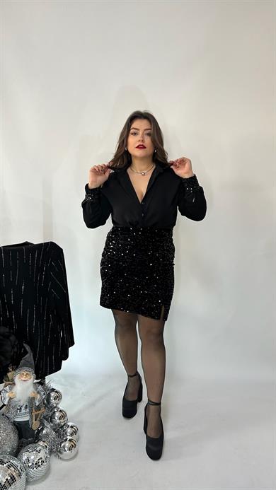 Manşet ve Yaka Pul Payet Gömlek