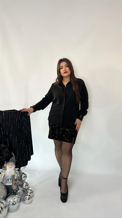 Manşet ve Yaka Pul Payet Gömlek