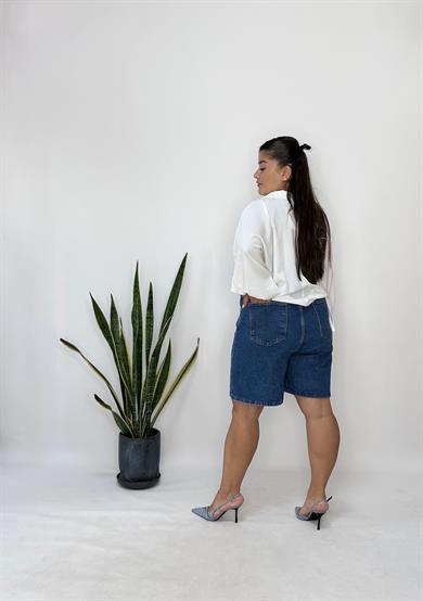 Mavi Likralı Denim Şort