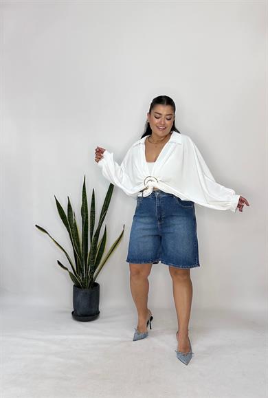 Mavi Likralı Denim Şort