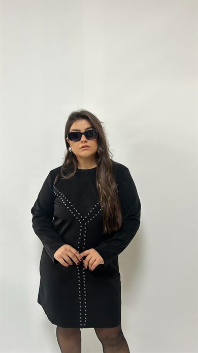 Nubuk Zımba Detay Elbise 