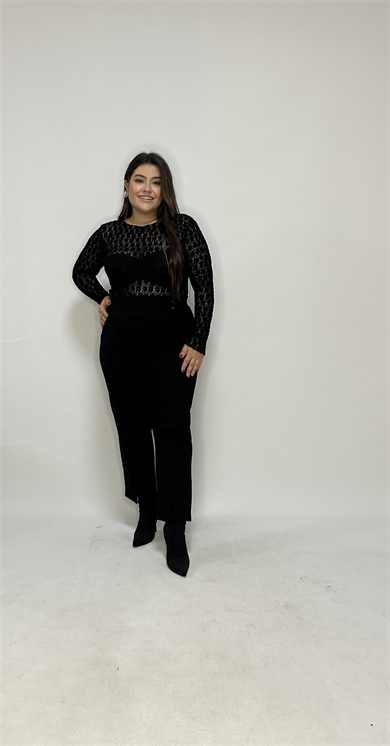 Siyah Dantel Likralı Bluz 