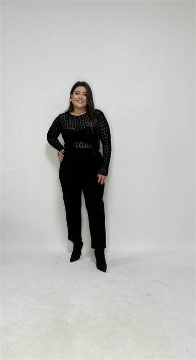 Siyah Dantel Likralı Bluz 