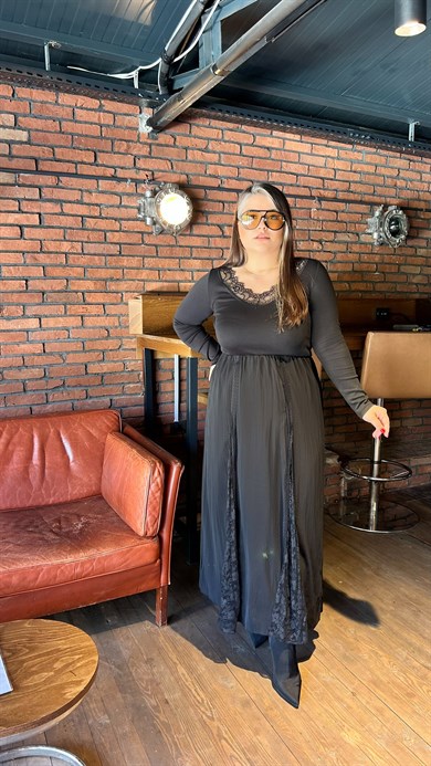 Siyah Dantel Dilimli Etek 