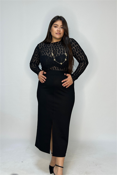 Siyah Dantel Likralı Bluz 