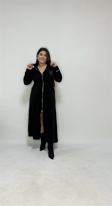 Siyah Fermuarlı Uzun Elbise