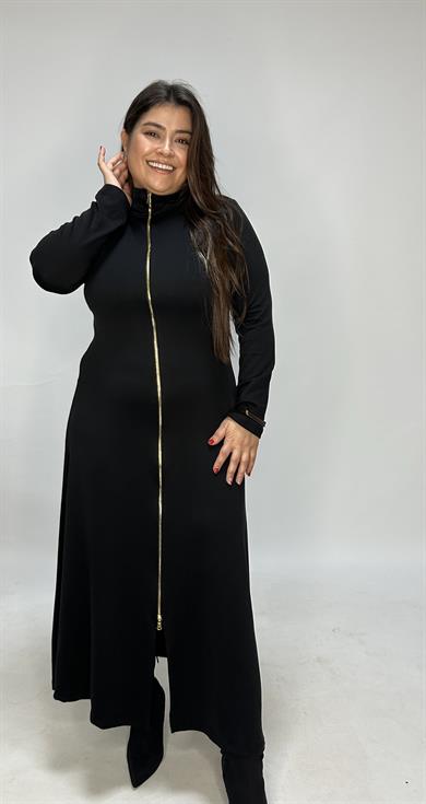 Siyah Fermuarlı Uzun Elbise
