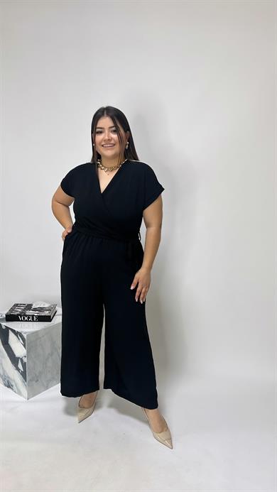 Siyah Kruvaze Yaka Tulum - 6000